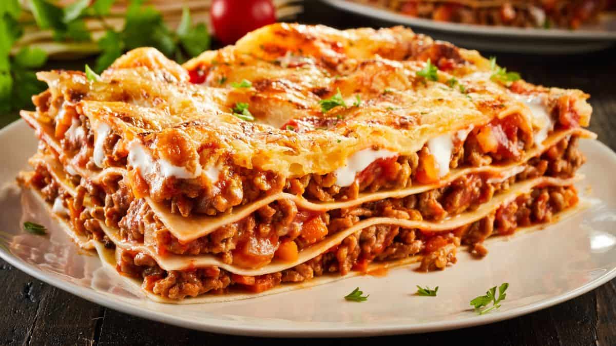 A slice of lasagna.
