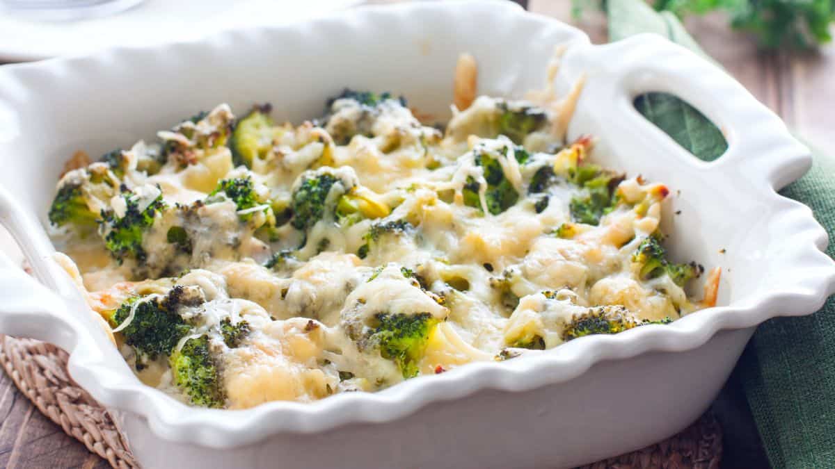 A creamy casserole with broccoli.