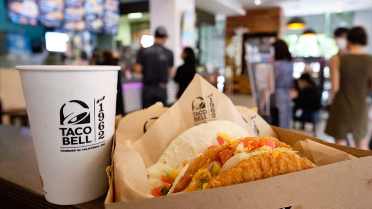 Tacos and a drink from Taco Bell.