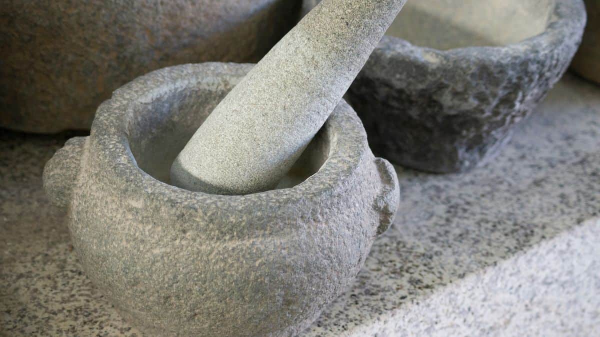 A stone mortar and pestle.