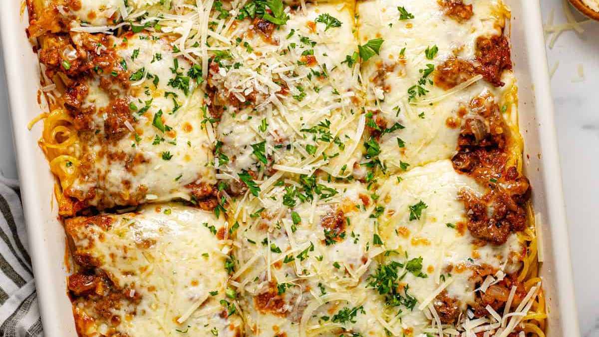 Cheesy Baked Spaghetti.