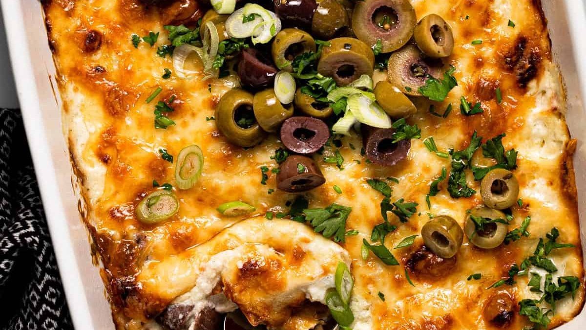 Cheesy Baked Olive Dip.