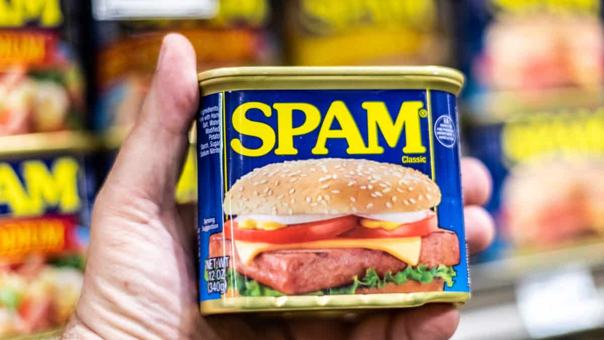 A person holding a can of spam.