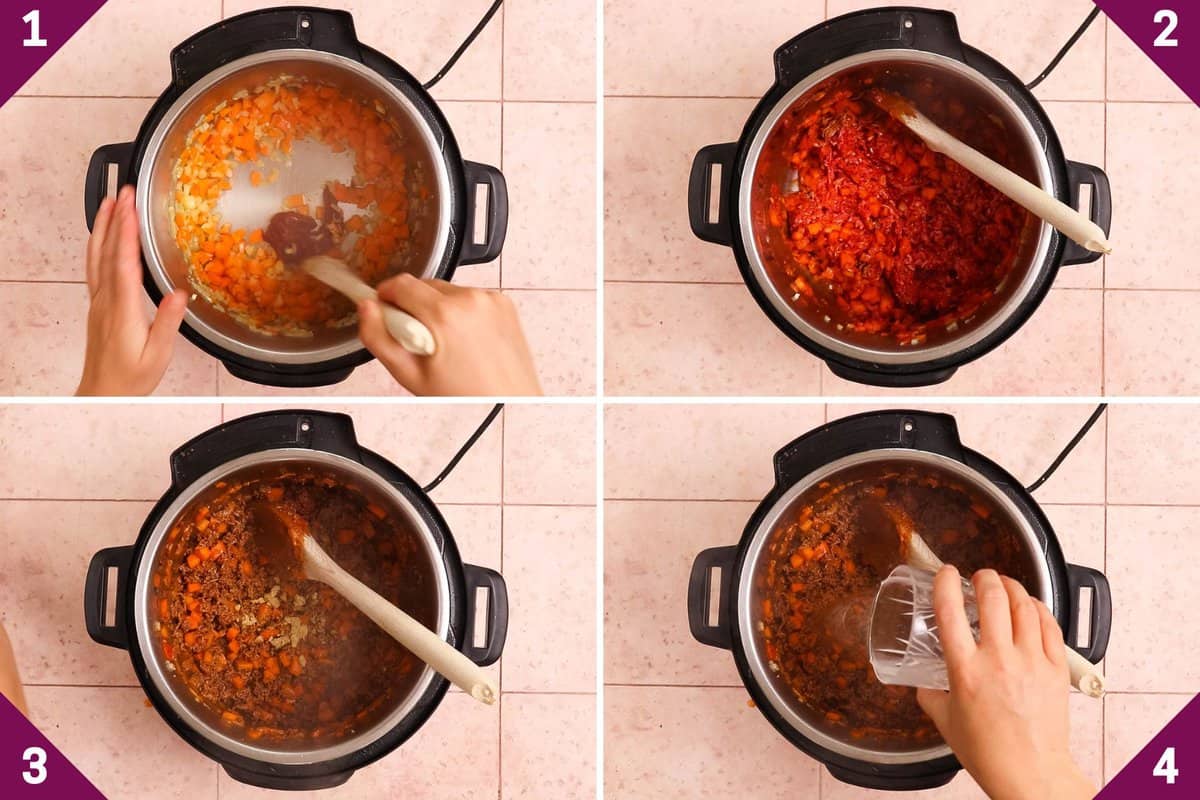 Collage showing how to make Instant Pot Bolognese.