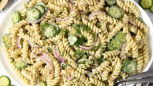 Cucumber pasta salad.