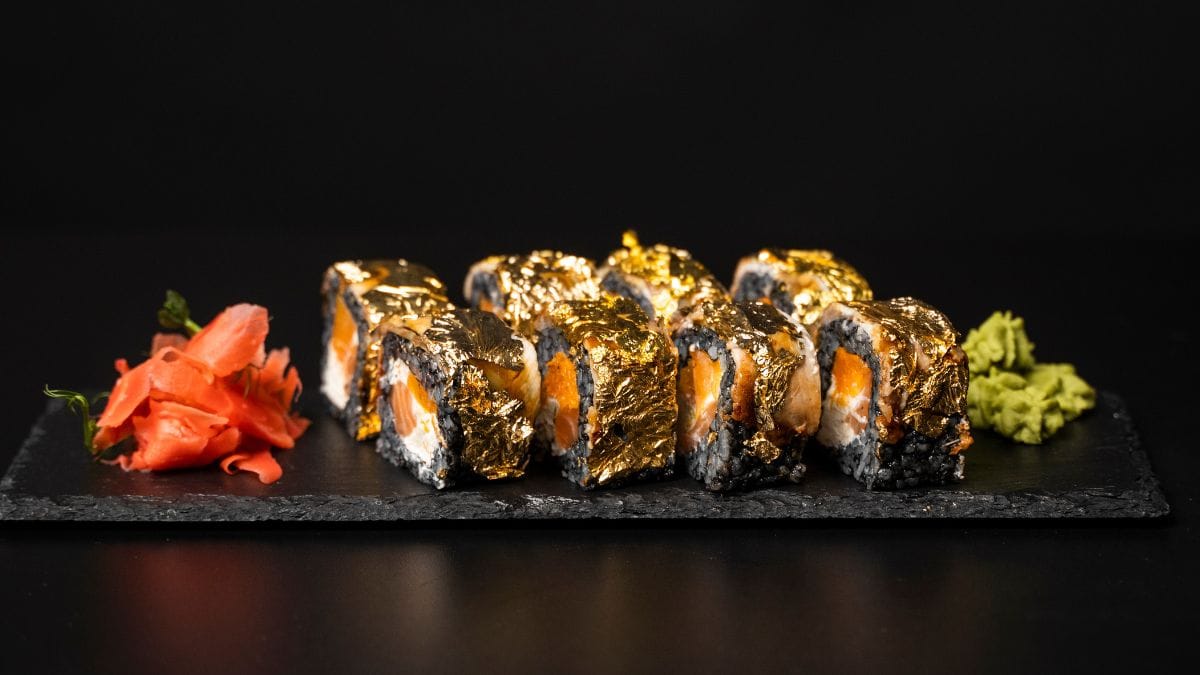Sushi topped with edible gold.