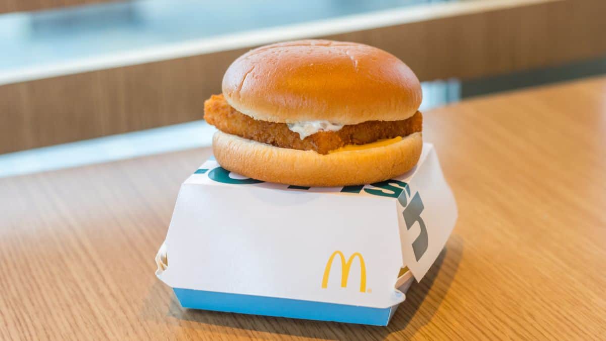 A filet-o-fish on top of its package.