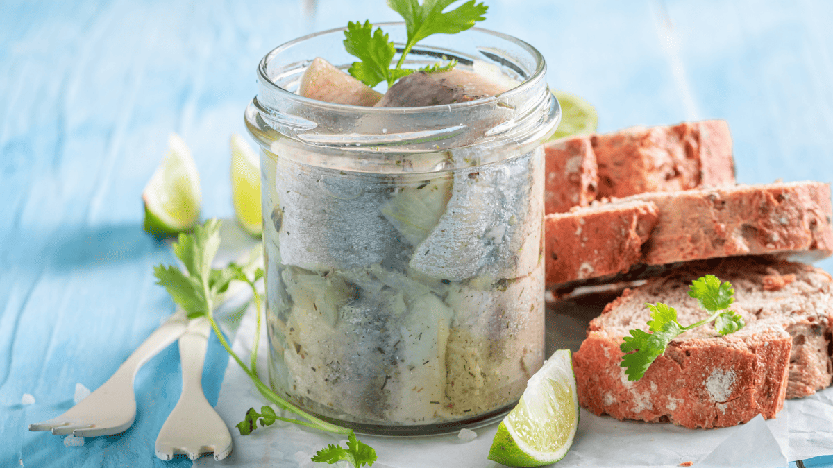 A jar of pickled herring.