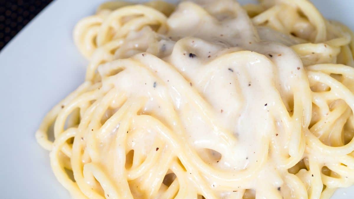 Pasta with white sauce.