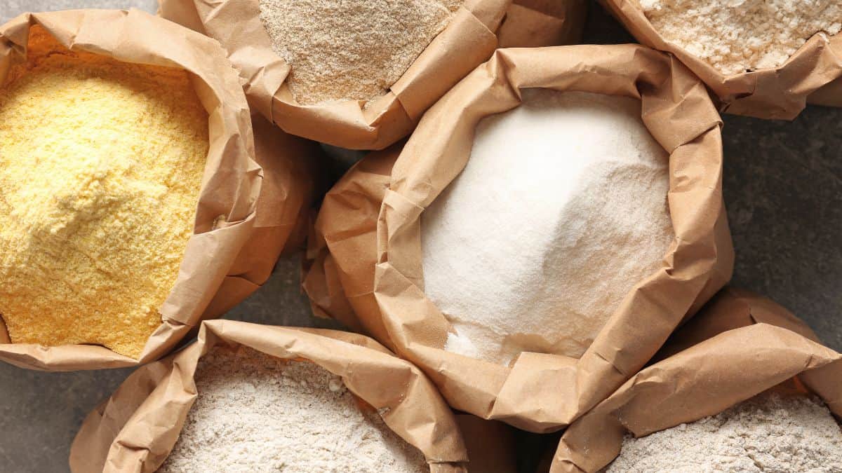 Bags with different types of flour.