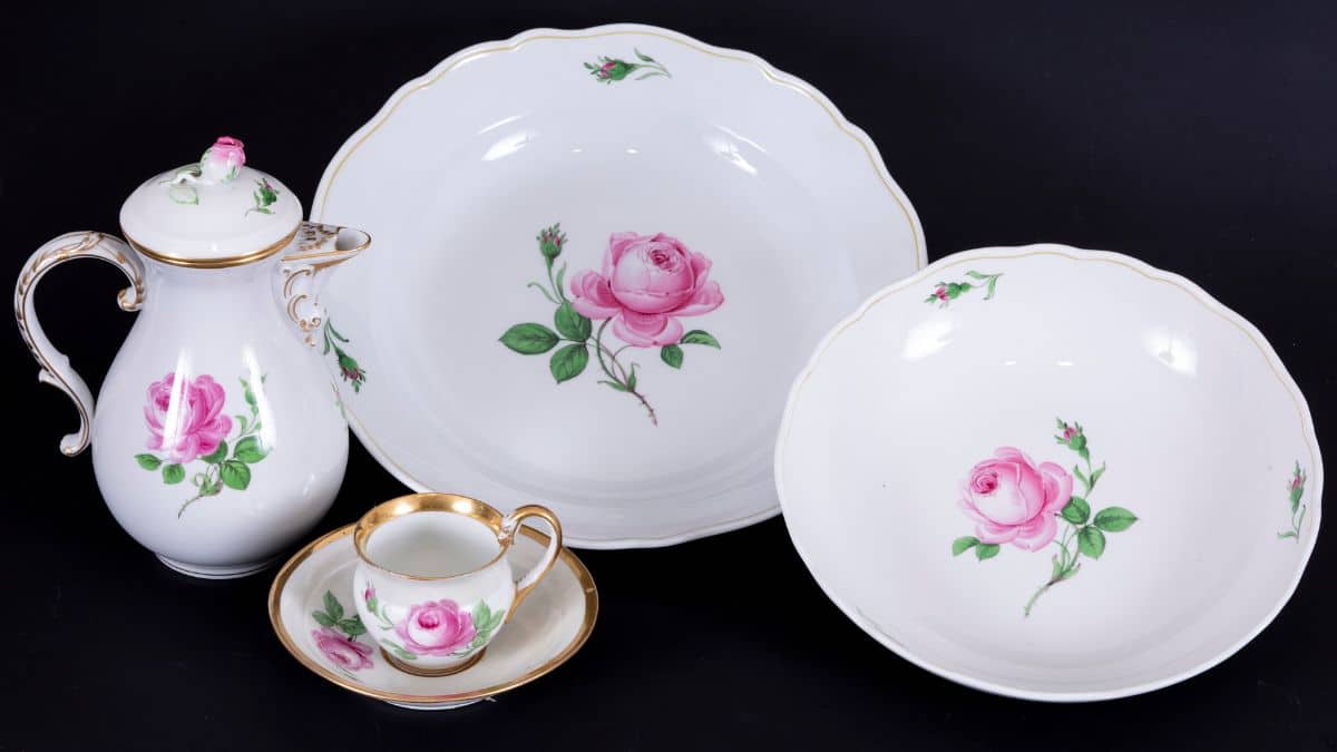 Antique china with flowers.