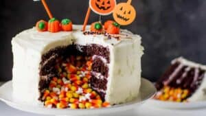 Halloween piñata cake.