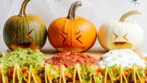 Puking pumpkin taco board.