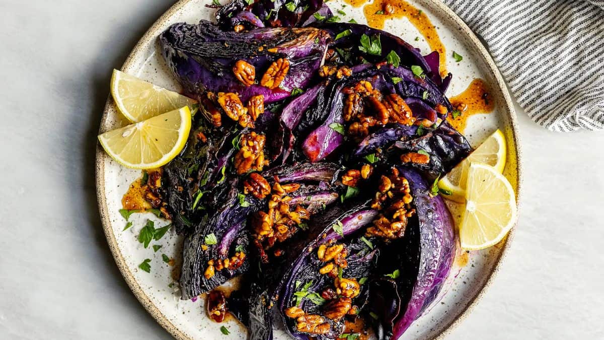 Charred Cabbage with Maple Pecans