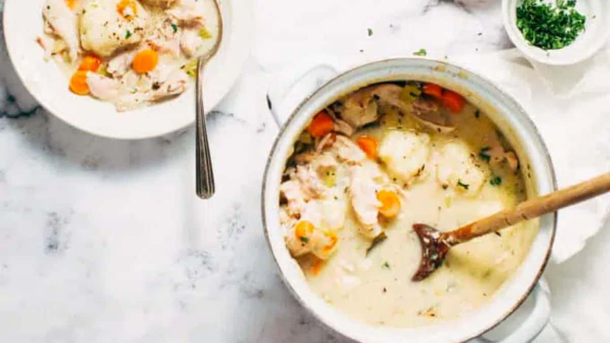 Leftover Turkey Stew with Mashed Potato Dumplings