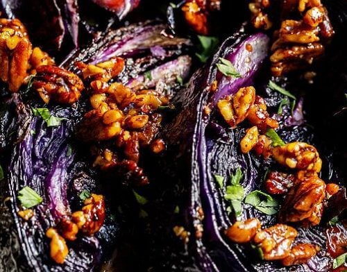 Charred cabbage with maple pecans.