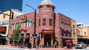 Exterior of a cheesecake factory restaurant.