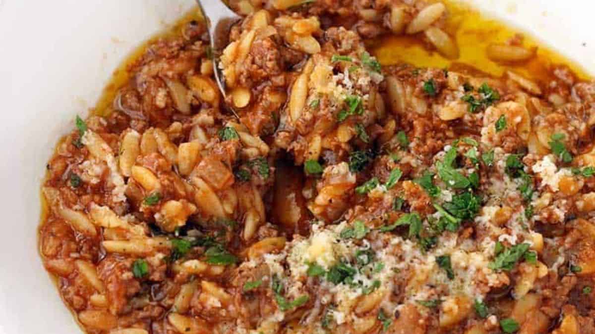 Greek orzo with ground beef.