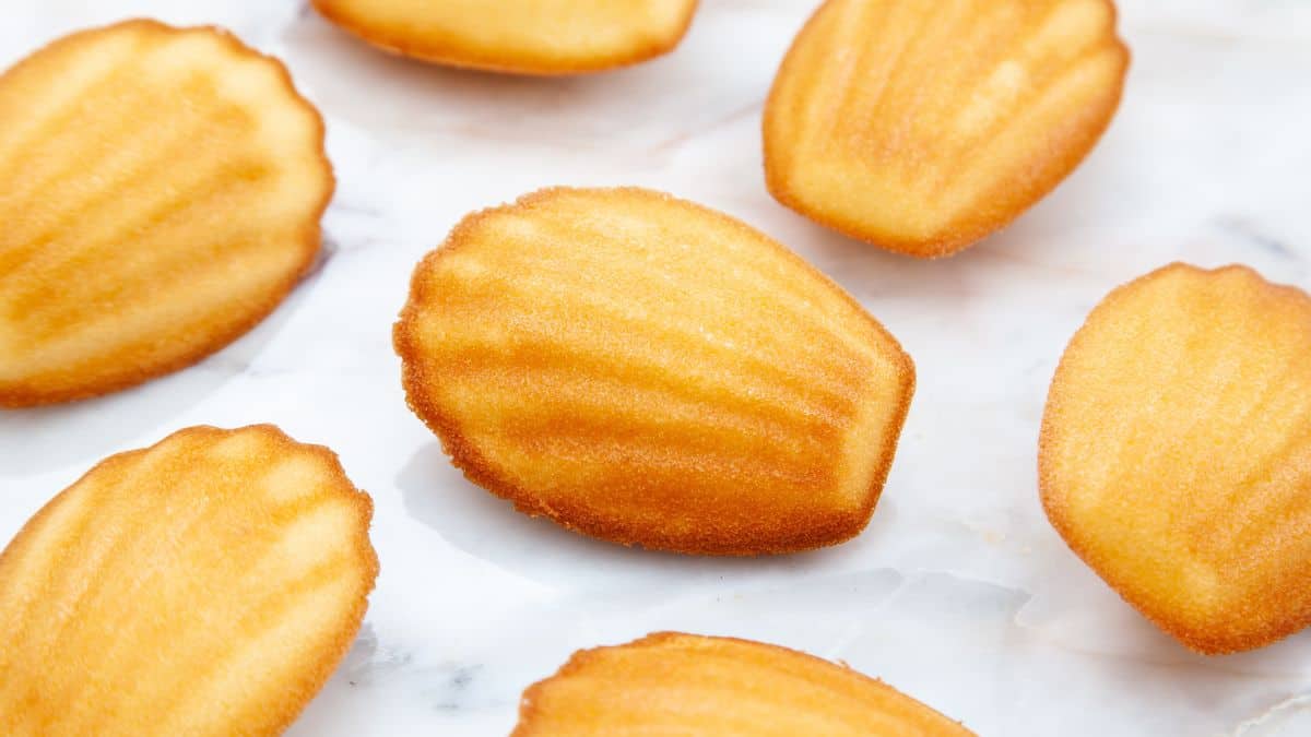 Classic French Madeleines, mini sponge cake baked in scallop mold.