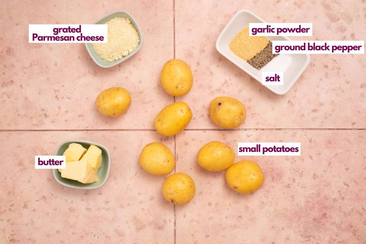 Ingredients needed to make air fryer hasselback potatoes.