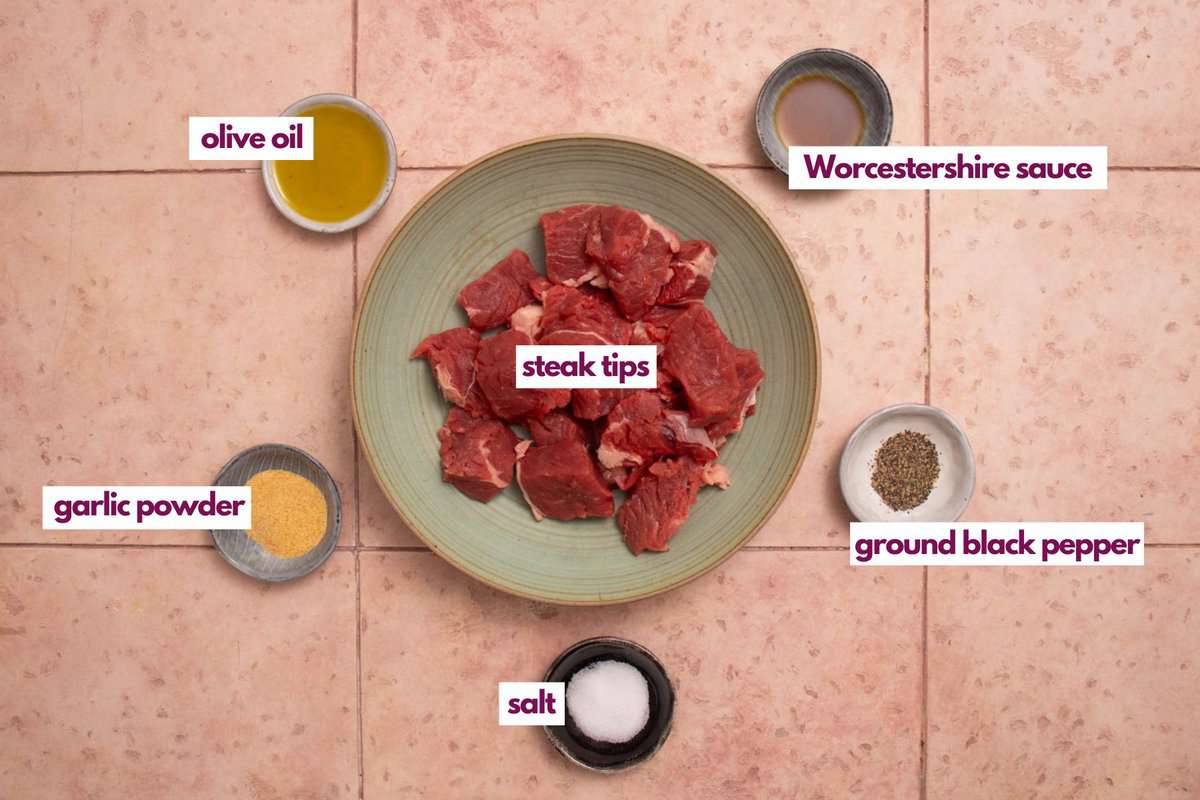 Ingredients needed to make air fryer steak tips.