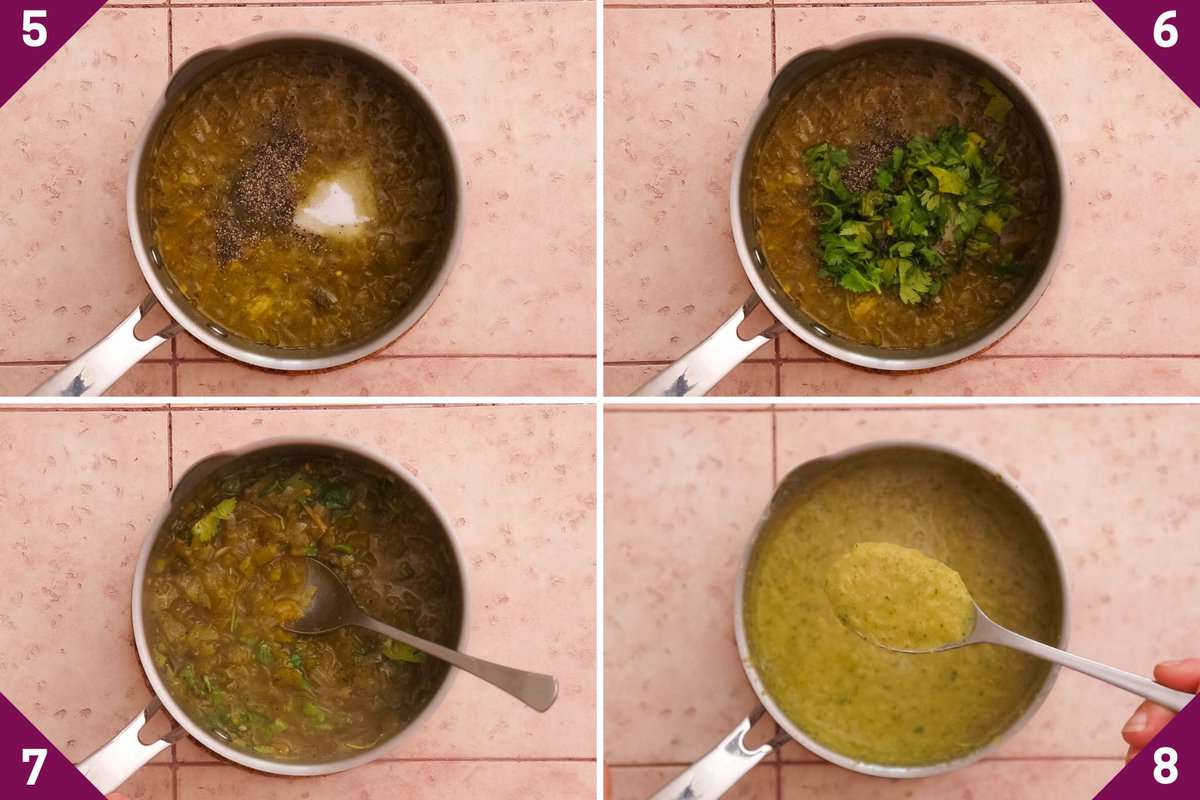 Collage showing how to make green enchilada sauce.