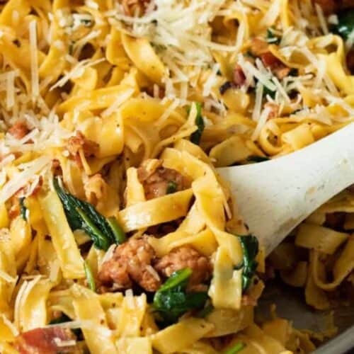 Spicy sausage pasta.