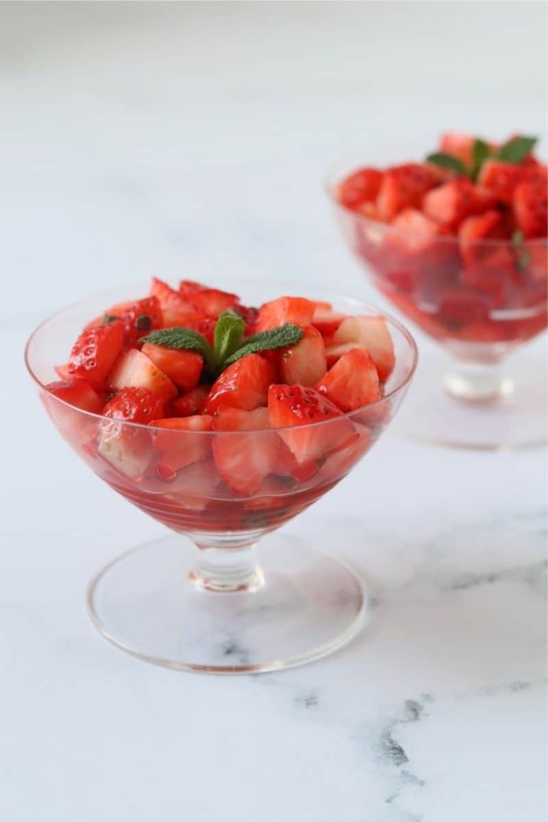 STRAWBERRY AND MINT FRUIT SALAD.