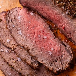 Sliced air fryer roast beef.