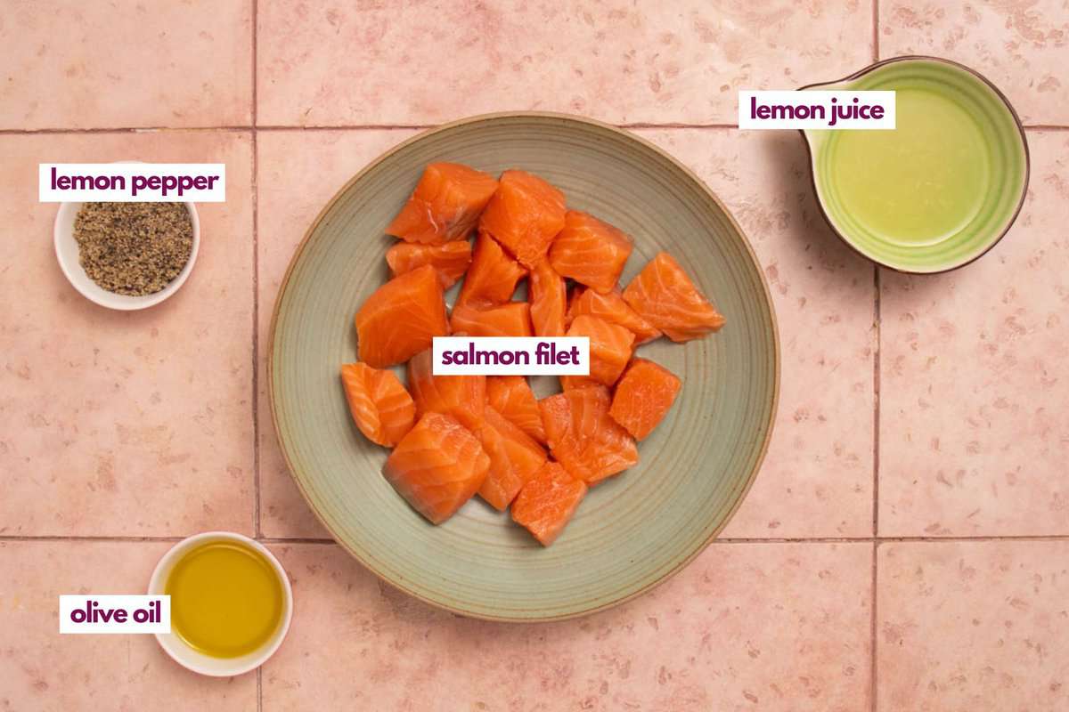 Ingredients needed to make air fryer salmon bites.