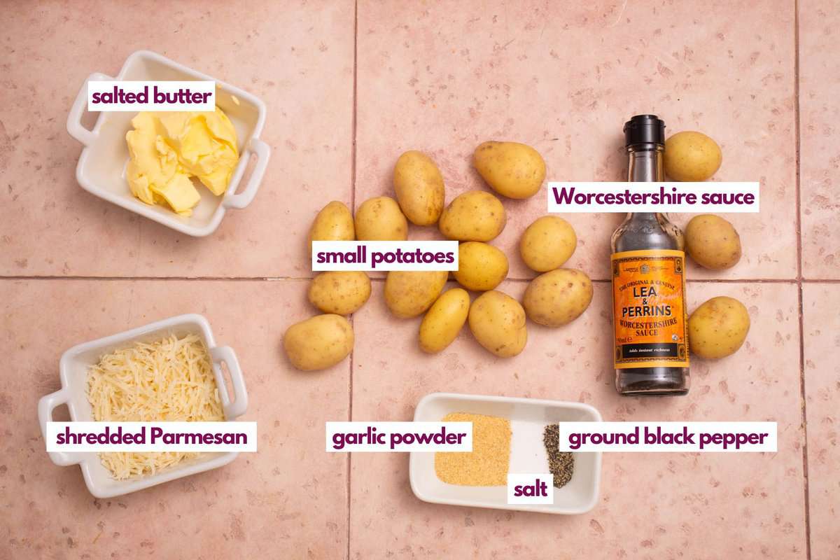 Ingredients needed to make air fryer smashed potoatoes.