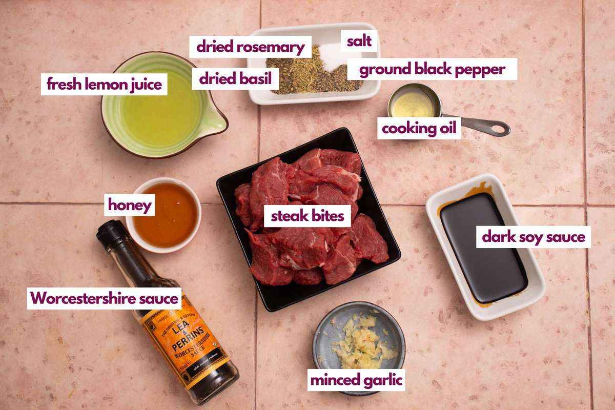 Ingredients needed to make air fryer steak bites.