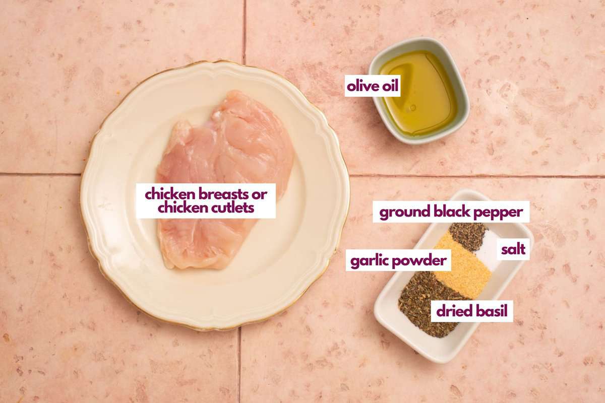 Ingredients needed to make air fryer thin chicken breasts.