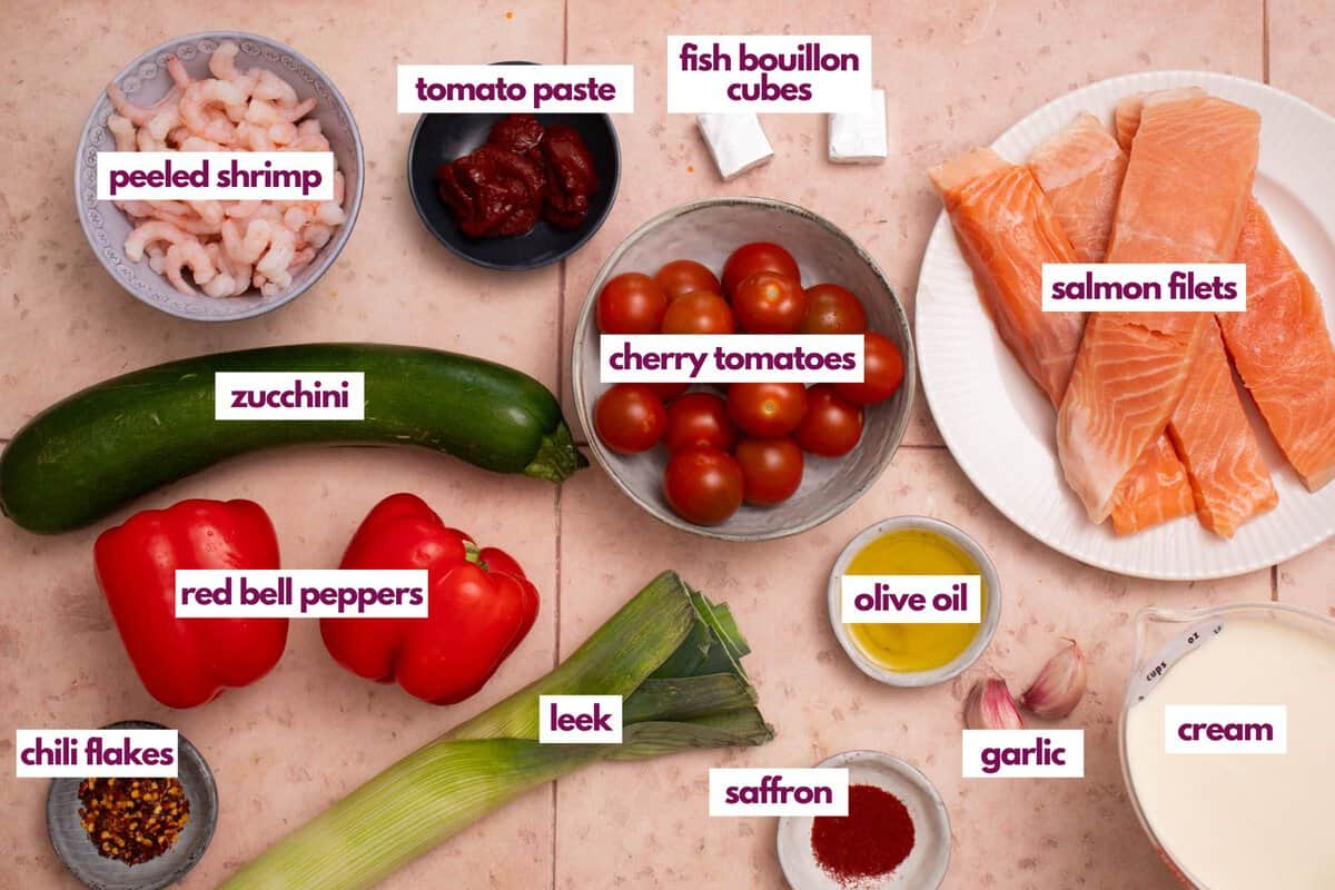 Ingredients needed to make Salmon Stew.