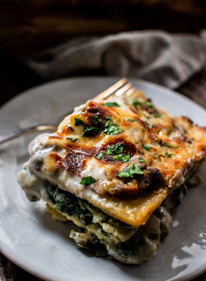 White Lasagna With Mushrooms, Spinach And Artichokes.