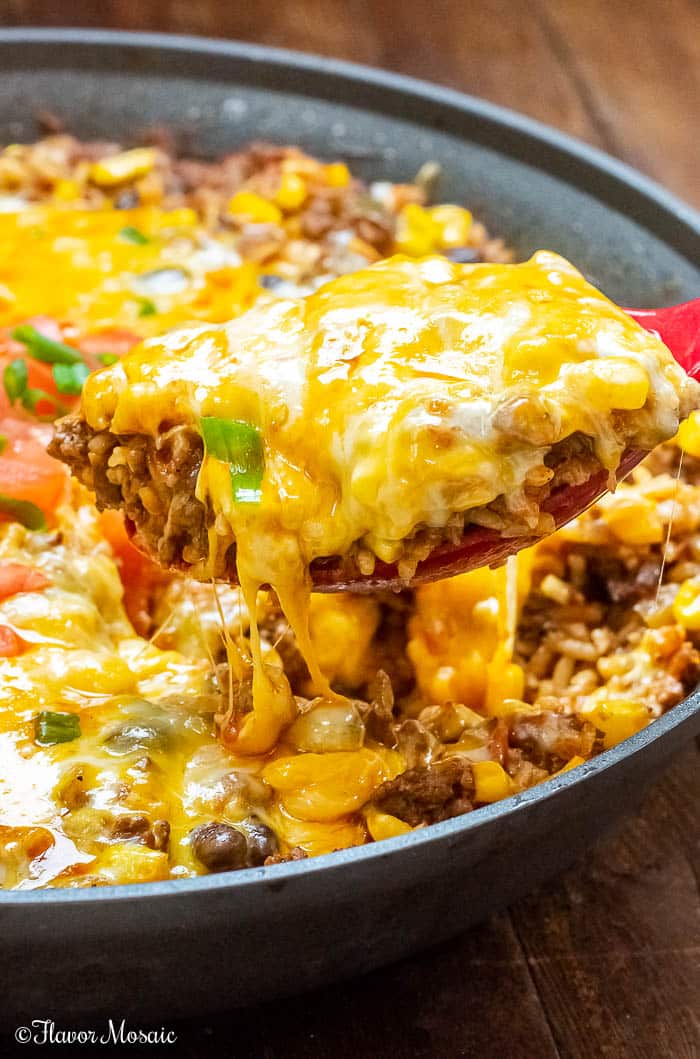 MEXICAN BEEF AND RICE CASSEROLE.