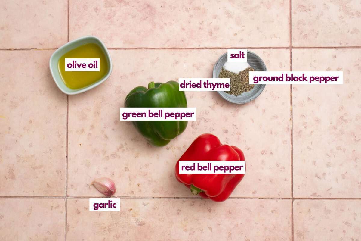 Ingredients needed to make air fryer bell peppers.