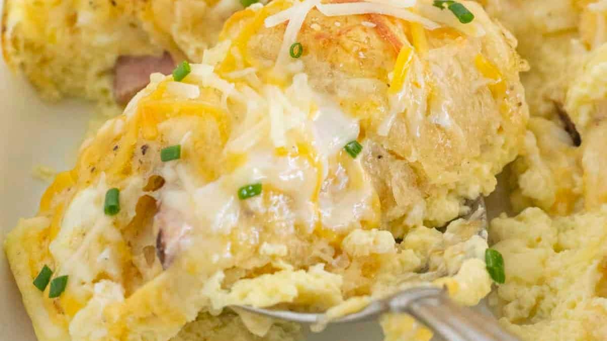 Cheesy Ham and Egg Breakfast Casserole.