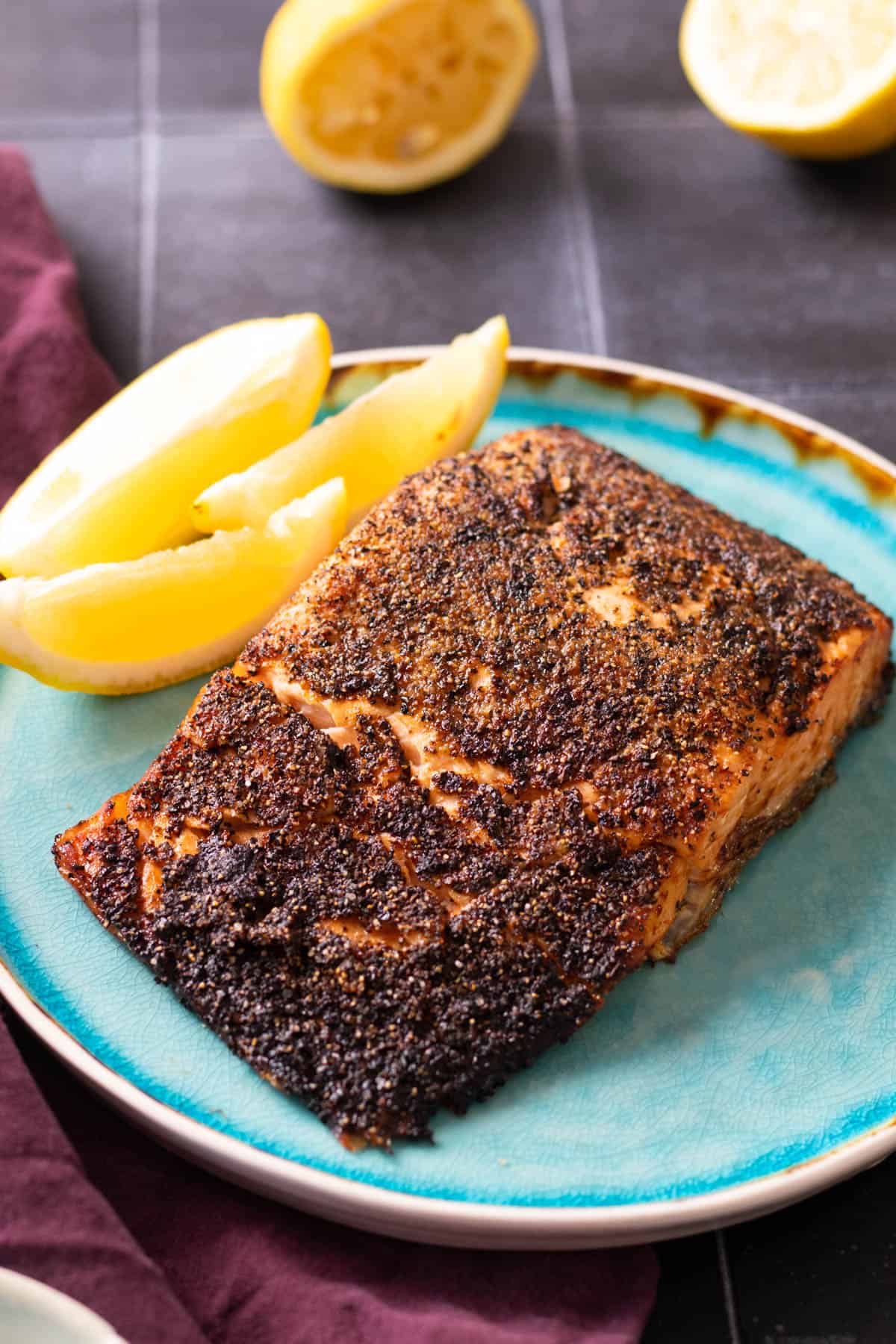 Air fryer salmon with skin.