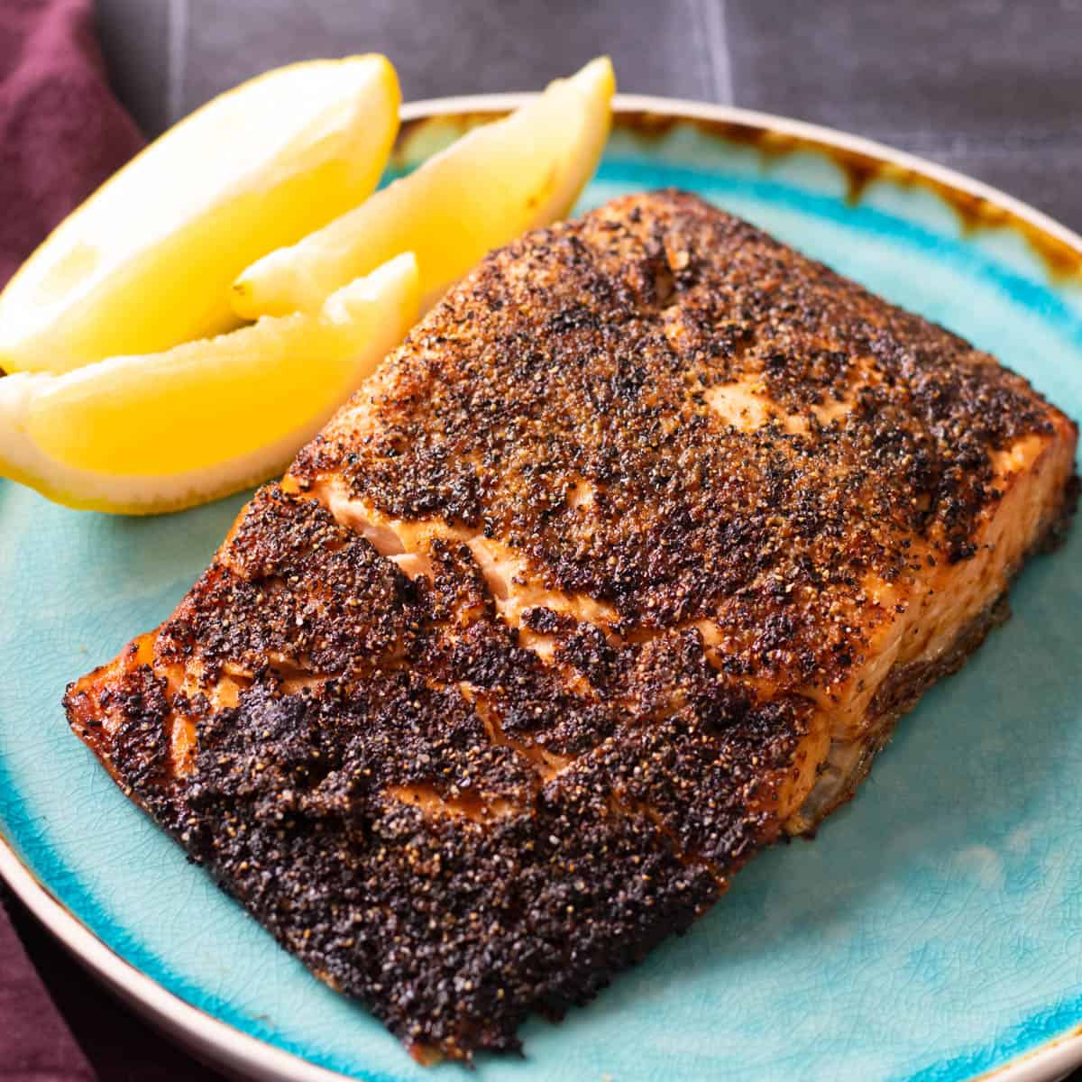 Air fryer salmon with skin.