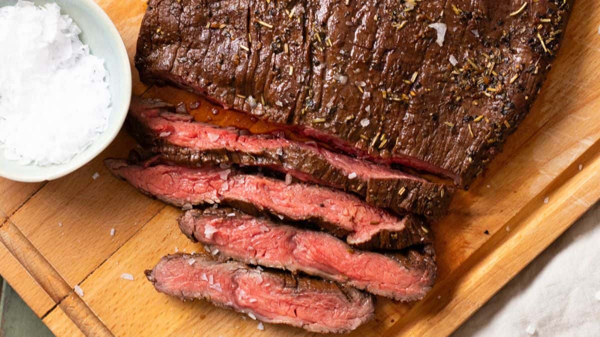 Sliced flank steak.