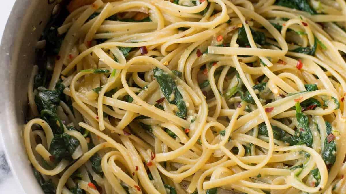 Vegan spinach pasta.