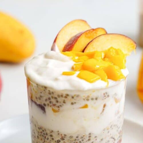 Peach mango overnight oats.