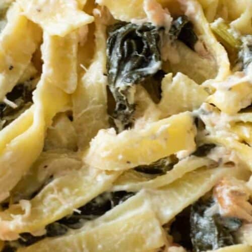 Smoked salmon spinach pasta.