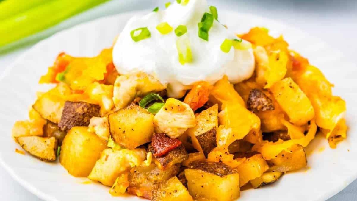 Loaded chicken potato casserole.