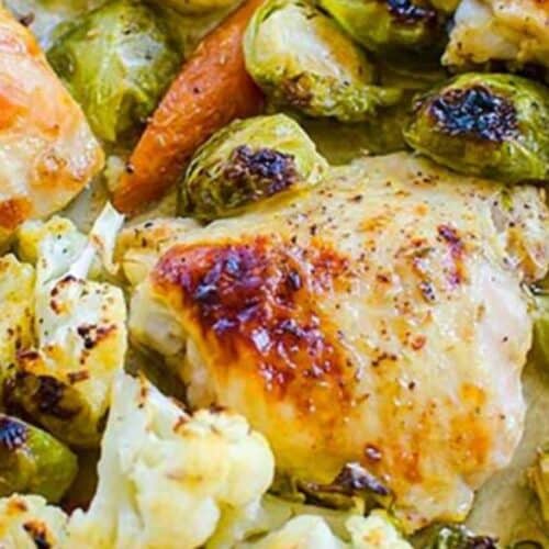Chicken thigh tray bake.