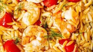 Shrimp and orzo.