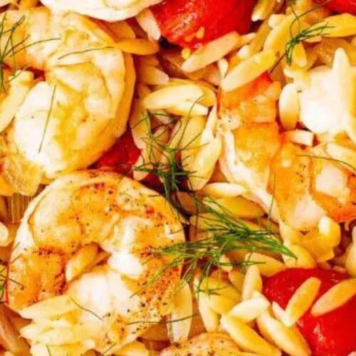 Shrimp and orzo.