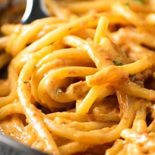 Sun-dried tomato Alfredo pasta.