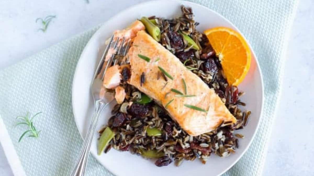 Salmon with black rice.